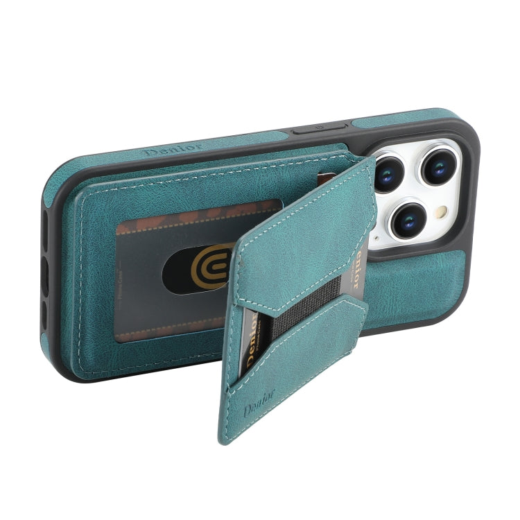 For iPhone 16 Pro Denior D18 Skin Feel Rotating Holder MagSafe Detachable Card Slot Phone Case(Blue) - iPhone 16 Pro Cases by Denior | Online Shopping South Africa | PMC Jewellery | Buy Now Pay Later Mobicred