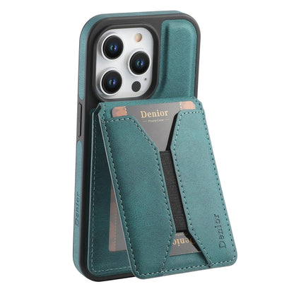 For iPhone 16 Pro Max Denior D18 Skin Feel Rotating Holder MagSafe Detachable Card Slot Phone Case(Blue) - iPhone 16 Pro Max Cases by Denior | Online Shopping South Africa | PMC Jewellery | Buy Now Pay Later Mobicred