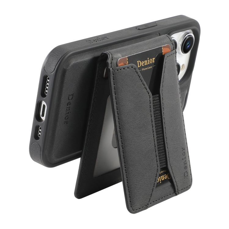 For iPhone 16 Pro Max Denior D18 Skin Feel Rotating Holder MagSafe Detachable Card Slot Phone Case(Black) - iPhone 16 Pro Max Cases by Denior | Online Shopping South Africa | PMC Jewellery | Buy Now Pay Later Mobicred