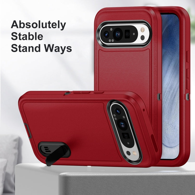 For Google Pixel 9 Pro Rugged PC + Silicone Phone Case with Holder(Red+Black) - Google Cases by PMC Jewellery | Online Shopping South Africa | PMC Jewellery | Buy Now Pay Later Mobicred