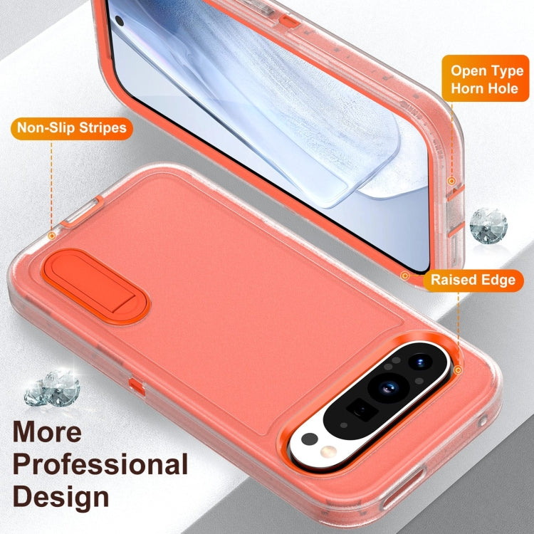 For Google Pixel 9 Pro Rugged PC + Silicone Phone Case with Holder(Transparent+Orange) - Google Cases by PMC TechLife | Online Shopping South Africa | PMC TechLife | Buy Now Pay Later Mobicred