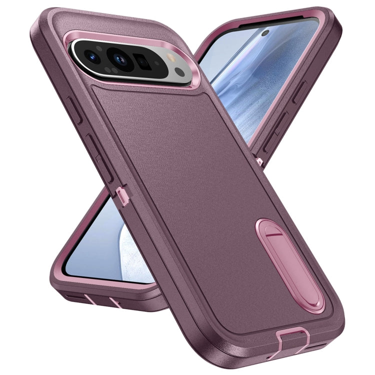 For Google Pixel 9 Pro Rugged PC + Silicone Phone Case with Holder(Purple+Pink) - Google Cases by PMC Jewellery | Online Shopping South Africa | PMC Jewellery | Buy Now Pay Later Mobicred