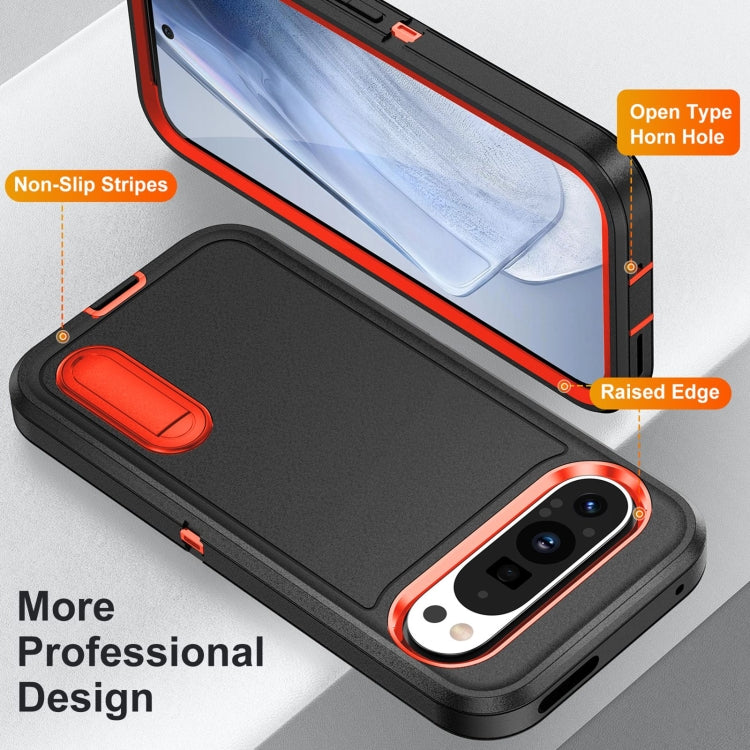 For Google Pixel 9 Rugged PC + Silicone Phone Case with Holder(Black+Orange) - free shipping - PMC TechLife - Order now!