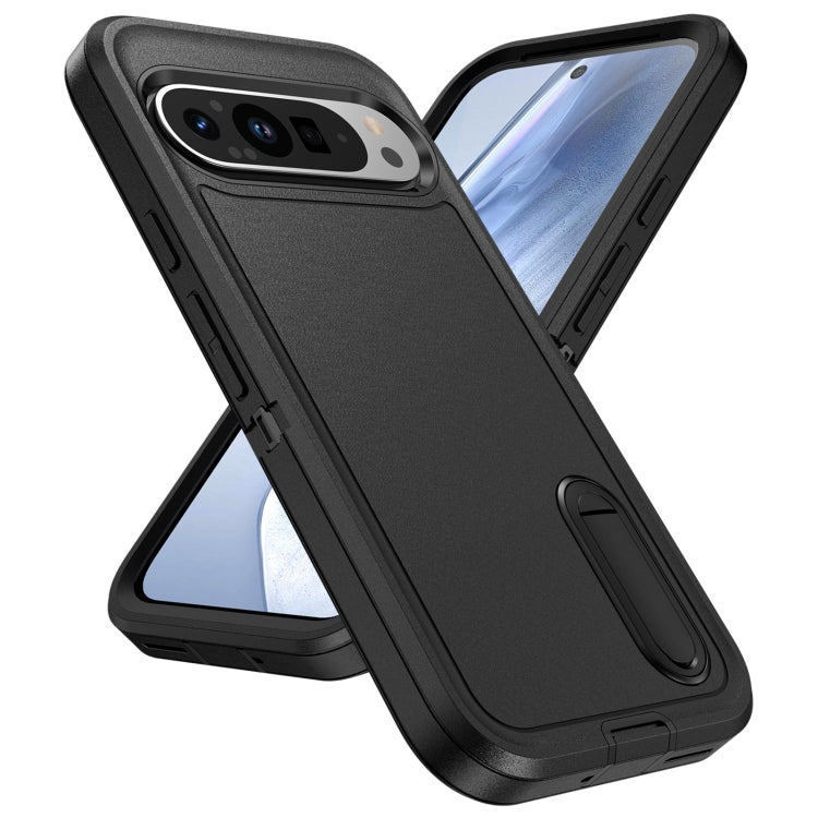 For Google Pixel 9 Rugged PC + Silicone Phone Case with Holder(Black) - Google Cases by PMC Jewellery | Online Shopping South Africa | PMC Jewellery | Buy Now Pay Later Mobicred