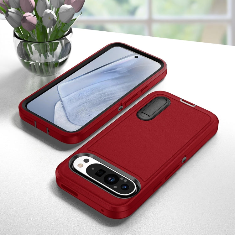 For Google Pixel 9 Rugged PC + Silicone Phone Case with Holder(Red+Black) - Google Cases by PMC Jewellery | Online Shopping South Africa | PMC Jewellery | Buy Now Pay Later Mobicred