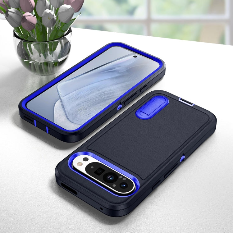 For Google Pixel 9 Rugged PC + Silicone Phone Case with Holder(Dark Blue+Royal Blue) - Google Cases by PMC Jewellery | Online Shopping South Africa | PMC Jewellery | Buy Now Pay Later Mobicred