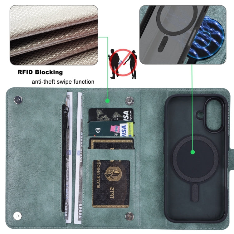 For iPhone 16 ViLi GVB Series MagSafe Magnetic RFID Leather Phone Case(Green) - iPhone 16 Cases by ViLi | Online Shopping South Africa | PMC Jewellery | Buy Now Pay Later Mobicred