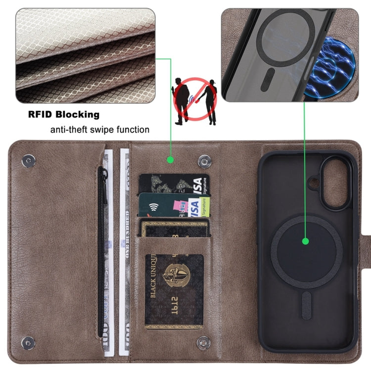 For iPhone 16 Plus ViLi GVB Series MagSafe Magnetic RFID Leather Phone Case(Coffee) - iPhone 16 Plus Cases by ViLi | Online Shopping South Africa | PMC Jewellery | Buy Now Pay Later Mobicred