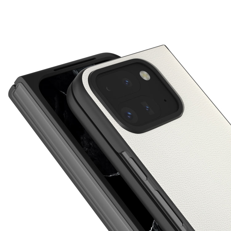 For Google Pixel 9 Pro Fold ABEEL Genuine Leather Elegant Black Edge Phone Case(White) - Google Cases by PMC Jewellery | Online Shopping South Africa | PMC Jewellery | Buy Now Pay Later Mobicred