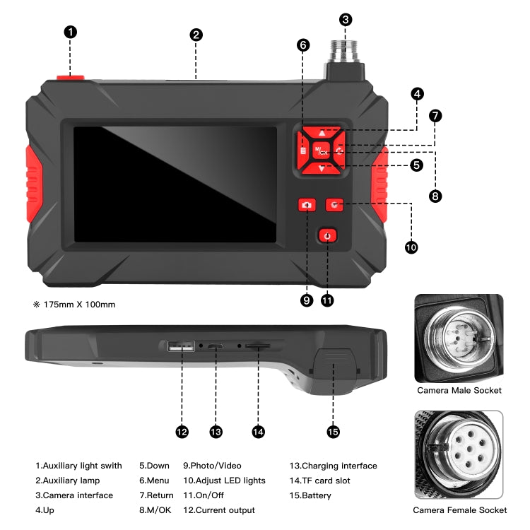 P30 8mm 1080P IP68 Waterproof 4.3 inch Screen Dual Camera Digital Endoscope, Length:5m Snake Tube(Black) -  by PMC Jewellery | Online Shopping South Africa | PMC Jewellery | Buy Now Pay Later Mobicred