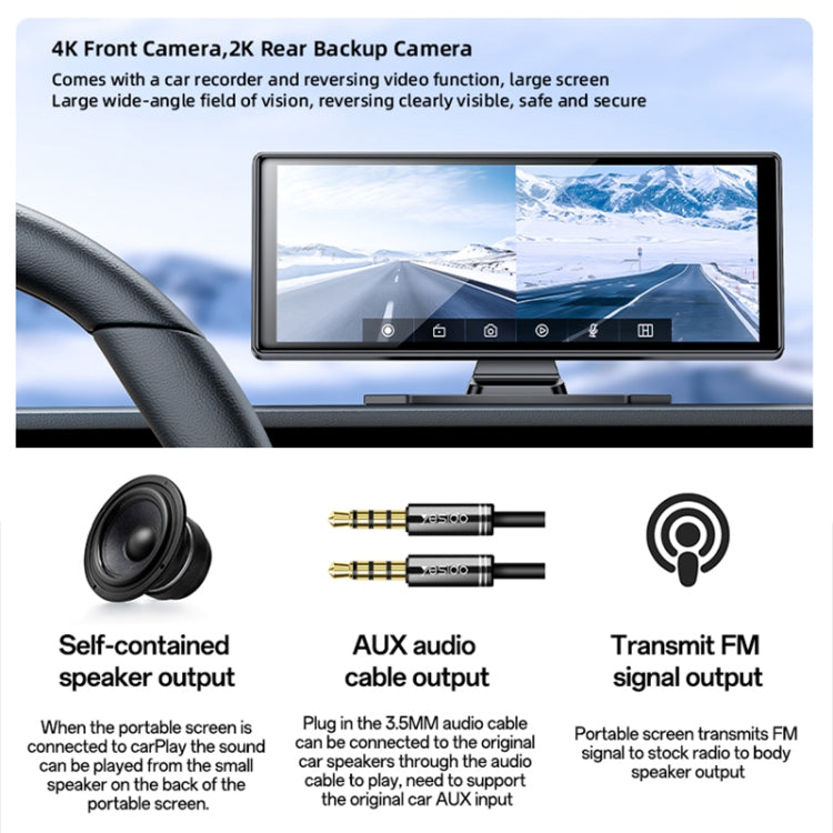 Yesido KM19 10.26 inch Center Console CarPlay Portable Car Video Navigation with Driving Recorder(Black) - free shipping - PMC Jewellery - Order now!