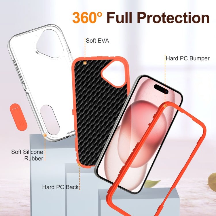 For iPhone 16 Rugged PC + Silicone Phone Case with Holder(Transparent+Orange) - iPhone 16 Cases by PMC Jewellery | Online Shopping South Africa | PMC Jewellery | Buy Now Pay Later Mobicred