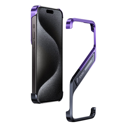 For iPhone 15 Pro S-shaped Stand Frameless Metal Phone Case(Black Purple) - iPhone 15 Pro Cases by PMC Jewellery | Online Shopping South Africa | PMC Jewellery | Buy Now Pay Later Mobicred