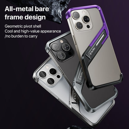 For iPhone 14 S-shaped Stand Frameless Metal Phone Case(Black Purple) - iPhone 14 Cases by PMC Jewellery | Online Shopping South Africa | PMC Jewellery | Buy Now Pay Later Mobicred