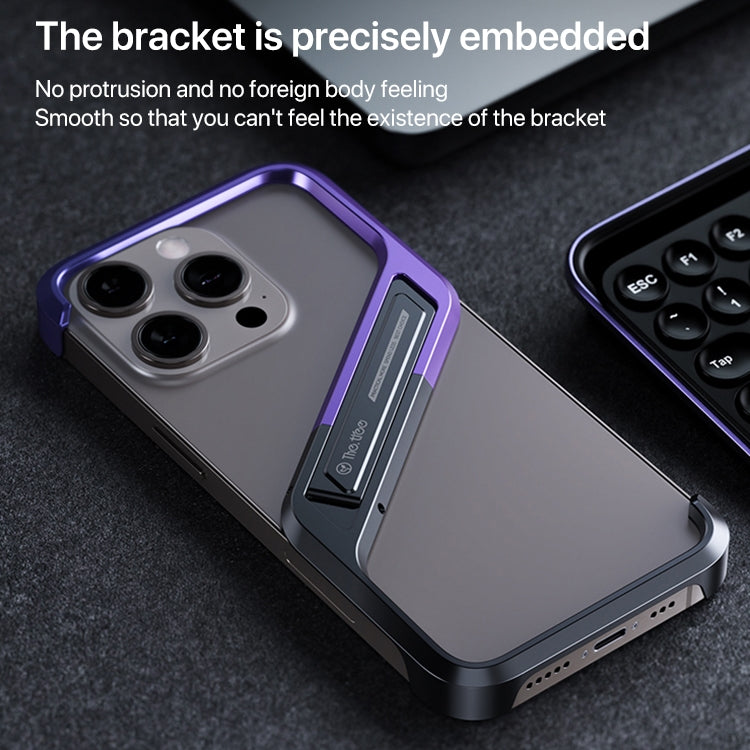 For iPhone 16 S-shaped Stand Frameless Metal Phone Case(Black Purple) - iPhone 16 Cases by PMC Jewellery | Online Shopping South Africa | PMC Jewellery | Buy Now Pay Later Mobicred