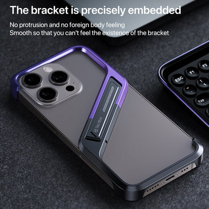 For iPhone 16 Pro S-shaped Stand Frameless Metal Phone Case(Black Purple) - iPhone 16 Pro Cases by PMC Jewellery | Online Shopping South Africa | PMC Jewellery | Buy Now Pay Later Mobicred