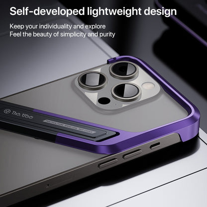 For iPhone 16 S-shaped Stand Frameless Metal Phone Case(Black Purple) - iPhone 16 Cases by PMC Jewellery | Online Shopping South Africa | PMC Jewellery | Buy Now Pay Later Mobicred