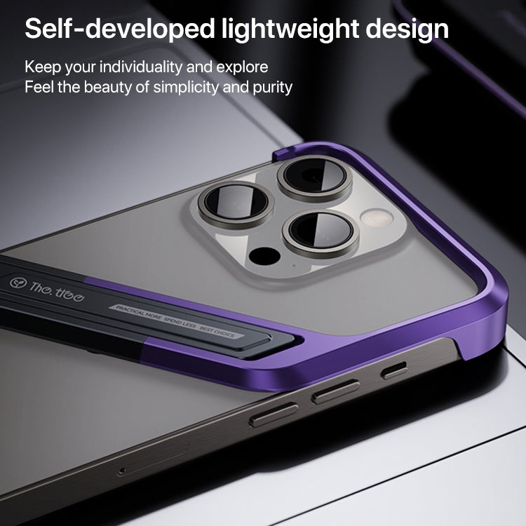 For iPhone 15 S-shaped Stand Frameless Metal Phone Case(Black Purple) - free shipping - PMC Jewellery - Order now!