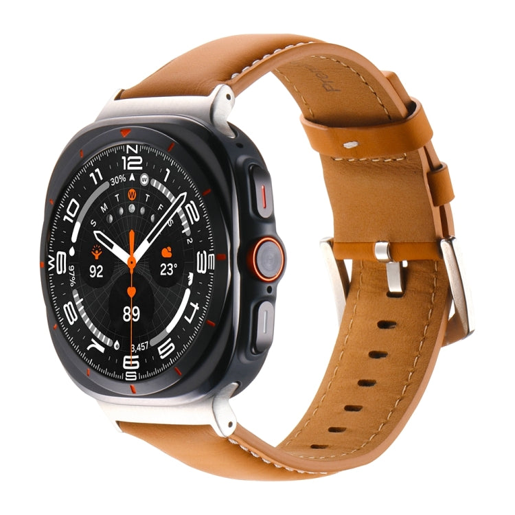 For Samsung Galaxy Watch Ultra 47mm Plain Genuine Leather Watch Band(Yellow Brown) - Watch Bands by PMC TechLife | Online Shopping South Africa | PMC TechLife | Buy Now Pay Later Mobicred
