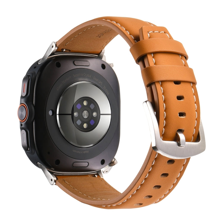 For Samsung Galaxy Watch Ultra 47mm Plain Genuine Leather Watch Band(Yellow Brown) - Watch Bands by PMC TechLife | Online Shopping South Africa | PMC TechLife | Buy Now Pay Later Mobicred