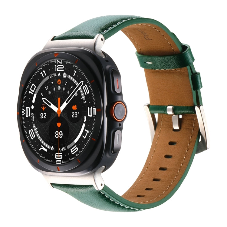 For Samsung Galaxy Watch Ultra 47mm Plain Genuine Leather Watch Band(Green) - Watch Bands by PMC TechLife | Online Shopping South Africa | PMC TechLife | Buy Now Pay Later Mobicred