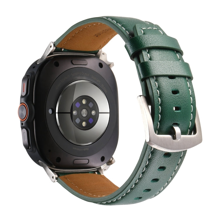 For Samsung Galaxy Watch Ultra 47mm Plain Genuine Leather Watch Band(Green) - Watch Bands by PMC TechLife | Online Shopping South Africa | PMC TechLife | Buy Now Pay Later Mobicred