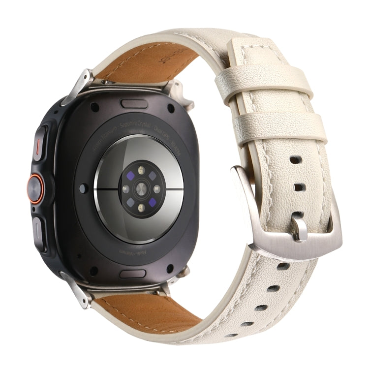 For Samsung Galaxy Watch Ultra 47mm Plain Genuine Leather Watch Band(Creamy White) - Watch Bands by PMC TechLife | Online Shopping South Africa | PMC TechLife | Buy Now Pay Later Mobicred