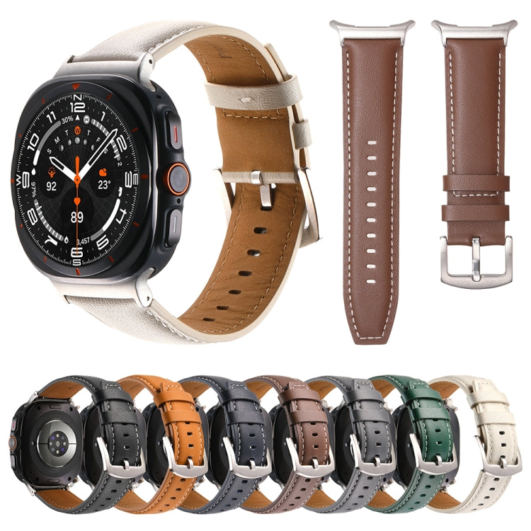 For Samsung Galaxy Watch Ultra 47mm Plain Genuine Leather Watch Band(Grey) - Watch Bands by PMC TechLife | Online Shopping South Africa | PMC TechLife | Buy Now Pay Later Mobicred