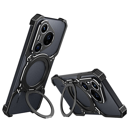 For Huawei Pura 70 Pro / 70 Pro+ Mechanical Arm Borderless MagSafe Holder Metal Phone Case(Black Silver) - Huawei Cases by PMC Jewellery | Online Shopping South Africa | PMC Jewellery | Buy Now Pay Later Mobicred