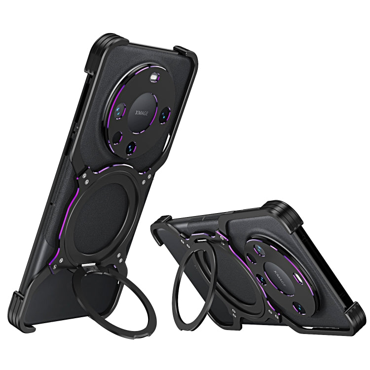 For Huawei Mate 60 Pro+ Mechanical Arm Borderless MagSafe Holder Metal Phone Case(Black Purple) - Huawei Cases by PMC TechLife | Online Shopping South Africa | PMC TechLife | Buy Now Pay Later Mobicred