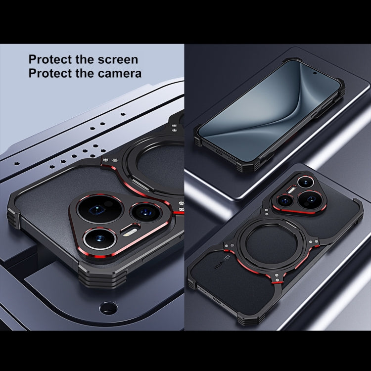 For Huawei Mate 60 Pro+ Mechanical Arm Borderless MagSafe Holder Metal Phone Case(Black Red) - Huawei Cases by PMC TechLife | Online Shopping South Africa | PMC TechLife | Buy Now Pay Later Mobicred