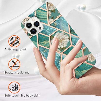 For iPhone 16 Pro Max Splicing Marble Flower IMD TPU Phone Case(Blue Flower) - iPhone 16 Pro Max Cases by PMC Jewellery | Online Shopping South Africa | PMC Jewellery | Buy Now Pay Later Mobicred