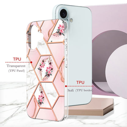 For iPhone 16 Splicing Marble Flower IMD TPU Phone Case(Pink Flower) - iPhone 16 Cases by PMC Jewellery | Online Shopping South Africa | PMC Jewellery | Buy Now Pay Later Mobicred