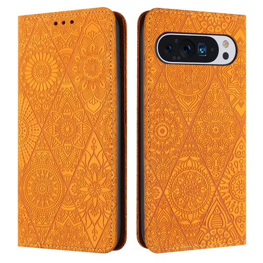 For Google Pixel 9 Pro XL Ethnic Embossed Adsorption Leather Phone Case(Yellow) - Google Cases by PMC Jewellery | Online Shopping South Africa | PMC Jewellery | Buy Now Pay Later Mobicred