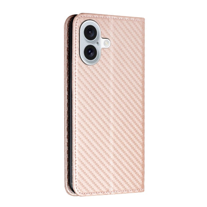 For iPhone 16 Plus Carbon Fiber Texture Magnetic Flip Leather Phone Case(Rose Gold) - iPhone 16 Plus Cases by PMC Jewellery | Online Shopping South Africa | PMC Jewellery | Buy Now Pay Later Mobicred