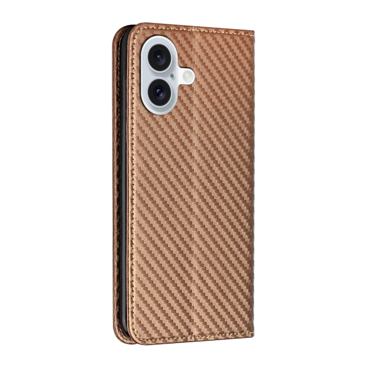 For iPhone 16 Carbon Fiber Texture Magnetic Flip Leather Phone Case(Brown) - iPhone 16 Cases by PMC Jewellery | Online Shopping South Africa | PMC Jewellery | Buy Now Pay Later Mobicred