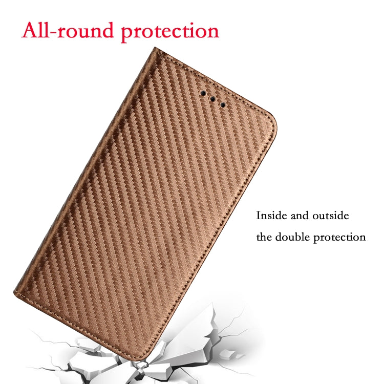 For iPhone 16 Carbon Fiber Texture Magnetic Flip Leather Phone Case(Brown) - iPhone 16 Cases by PMC Jewellery | Online Shopping South Africa | PMC Jewellery | Buy Now Pay Later Mobicred