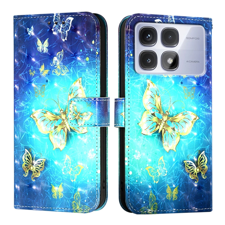 For Redmi K70 Ultra 5G Global 3D Painting Horizontal Flip Leather Phone Case(Golden Butterfly) - Xiaomi Cases by PMC Jewellery | Online Shopping South Africa | PMC Jewellery | Buy Now Pay Later Mobicred