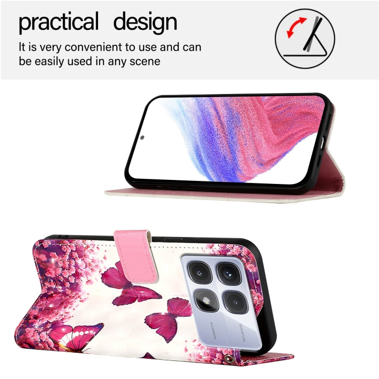 For Redmi K70 Ultra 5G Global 3D Painting Horizontal Flip Leather Phone Case(Rose Butterfly) - Xiaomi Cases by PMC Jewellery | Online Shopping South Africa | PMC Jewellery | Buy Now Pay Later Mobicred