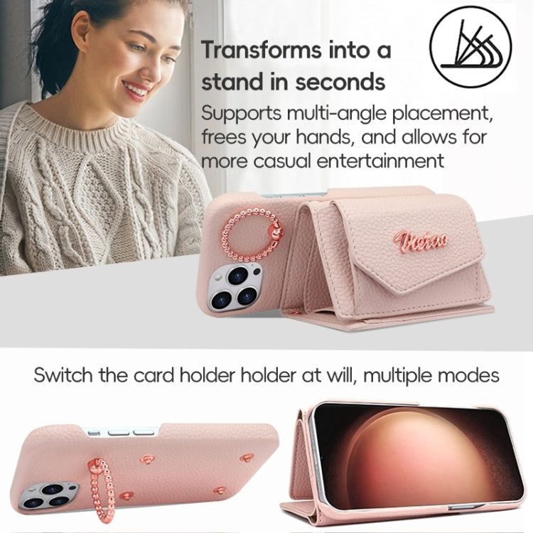 For iPhone 15 Pro Max VIETAO Ring Holder Wallet PU Phone Case with Lanyard(Pink) - free shipping - PMC Jewellery - Order now!