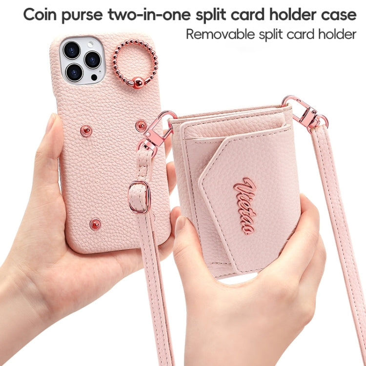 For iPhone 15 Pro Max VIETAO Ring Holder Wallet PU Phone Case with Lanyard(Pink) - free shipping - PMC Jewellery - Order now!