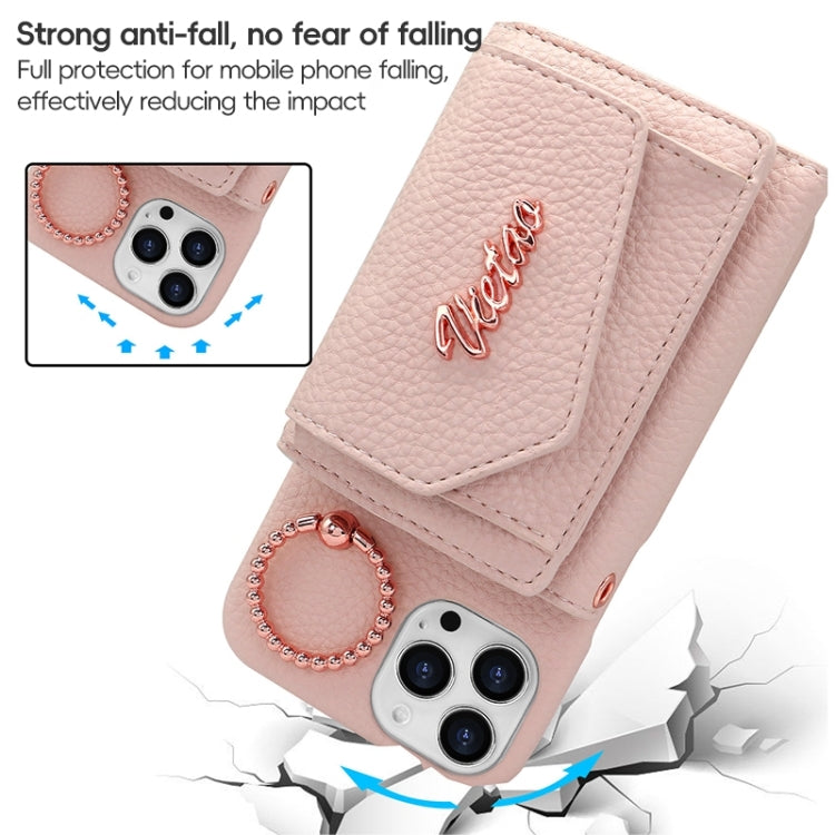 For iPhone 15 Pro Max VIETAO Ring Holder Wallet PU Phone Case with Lanyard(Pink) - free shipping - PMC Jewellery - Order now!