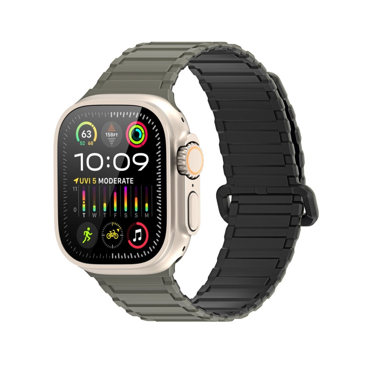 For Apple Watch SE 2023 44mm DUX DUCIS KJ Series Magnetic Buckle Silicone Watch Band(Black Green) - Watch Bands by DUX DUCIS | Online Shopping South Africa | PMC Jewellery | Buy Now Pay Later Mobicred