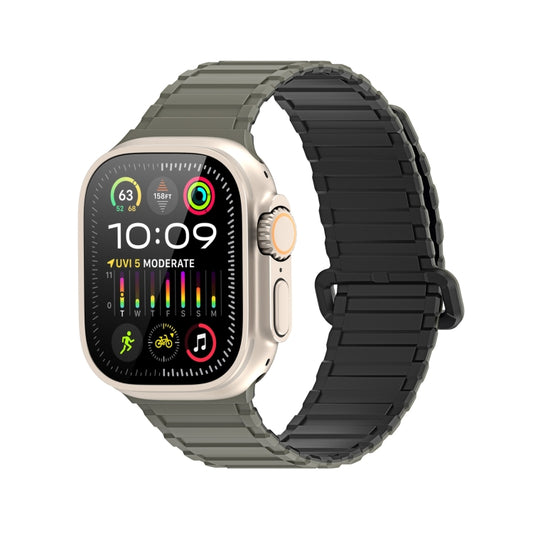 For Apple Watch Series 9 45mm DUX DUCIS KJ Series Magnetic Buckle Silicone Watch Band(Black Green) - Watch Bands by DUX DUCIS | Online Shopping South Africa | PMC Jewellery | Buy Now Pay Later Mobicred