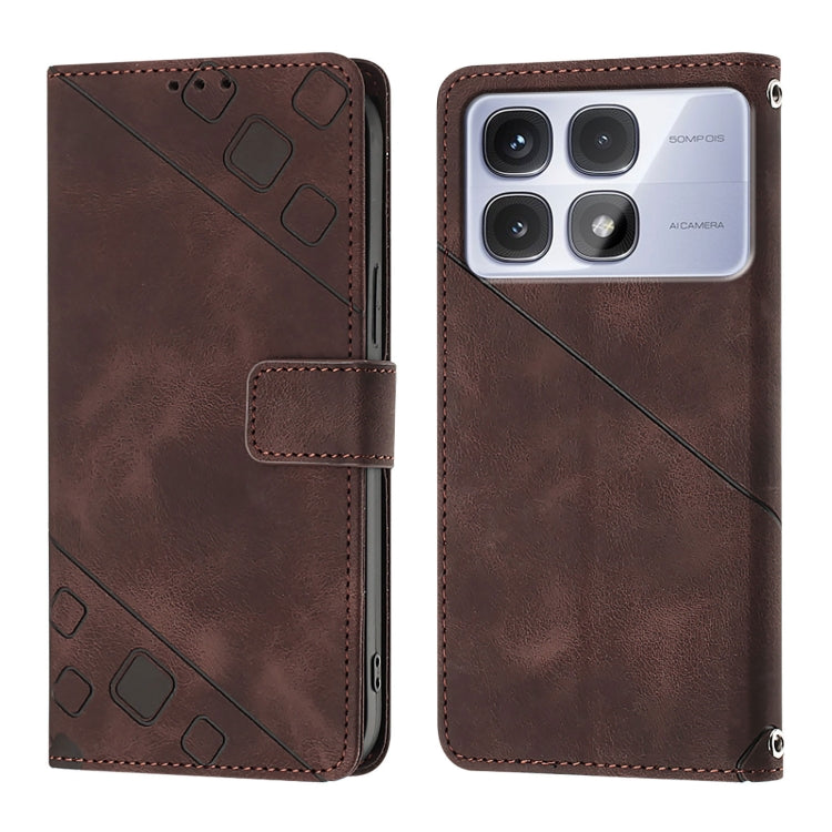 For Redmi K70 Ultra 5G Global Skin-feel Embossed Leather Phone Case(Brown) - Xiaomi Cases by PMC Jewellery | Online Shopping South Africa | PMC Jewellery | Buy Now Pay Later Mobicred