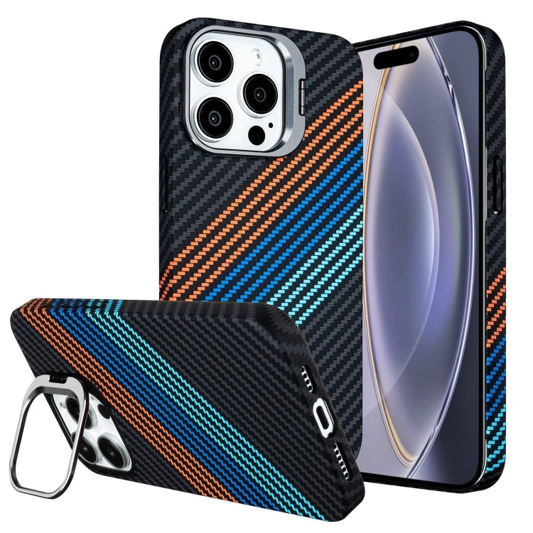 For iPhone 16 Pro Carbon Fiber Lens Holder Phone Case(Black) - iPhone 16 Pro Cases by PMC Jewellery | Online Shopping South Africa | PMC Jewellery | Buy Now Pay Later Mobicred