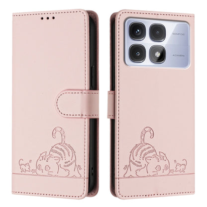 For Redmi K70 Ultra 5G Global Cat Rat Embossed Pattern RFID Leather Phone Case with Lanyard(Pink) - Xiaomi Cases by PMC Jewellery | Online Shopping South Africa | PMC Jewellery | Buy Now Pay Later Mobicred