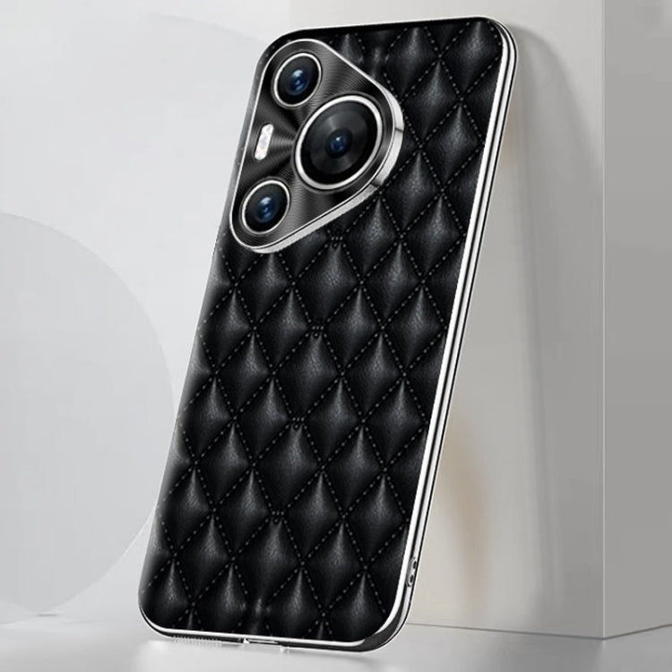 For Huawei Pura 70 Silver Edge Rhombic Texture PU Leather Phone Case(Black) - Huawei Cases by PMC Jewellery | Online Shopping South Africa | PMC Jewellery | Buy Now Pay Later Mobicred