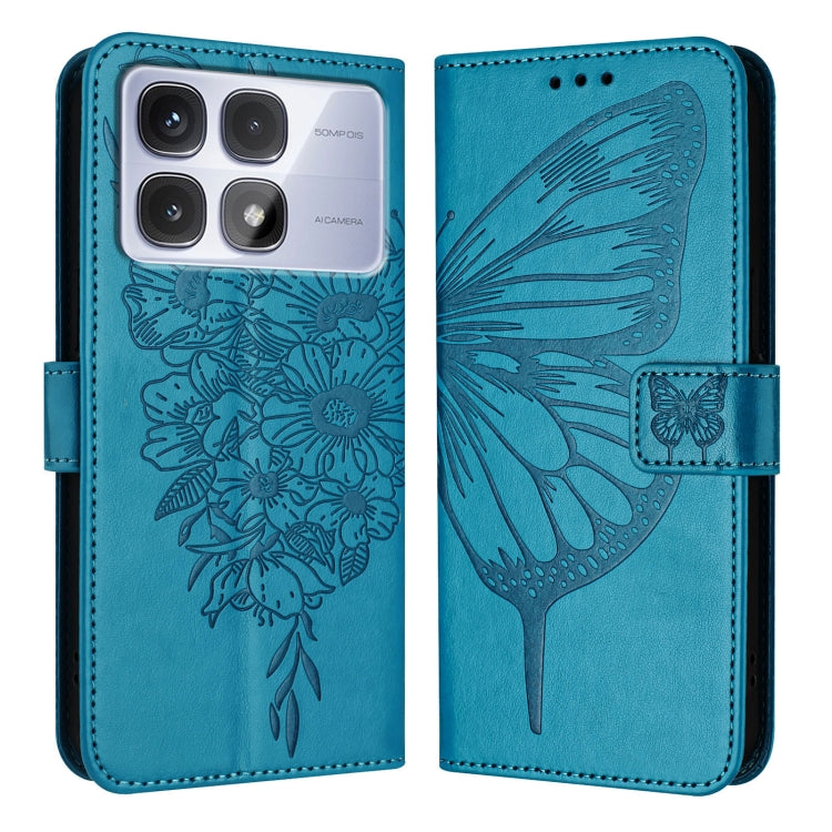 For Redmi K70 Ultra 5G Global Embossed Butterfly Leather Phone Case(Blue) - Xiaomi Cases by PMC Jewellery | Online Shopping South Africa | PMC Jewellery | Buy Now Pay Later Mobicred