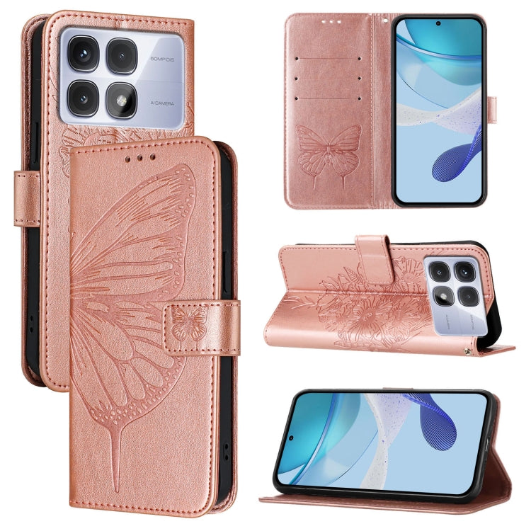 For Redmi K70 Ultra 5G Global Embossed Butterfly Leather Phone Case(Rose Gold) - Xiaomi Cases by PMC Jewellery | Online Shopping South Africa | PMC Jewellery | Buy Now Pay Later Mobicred